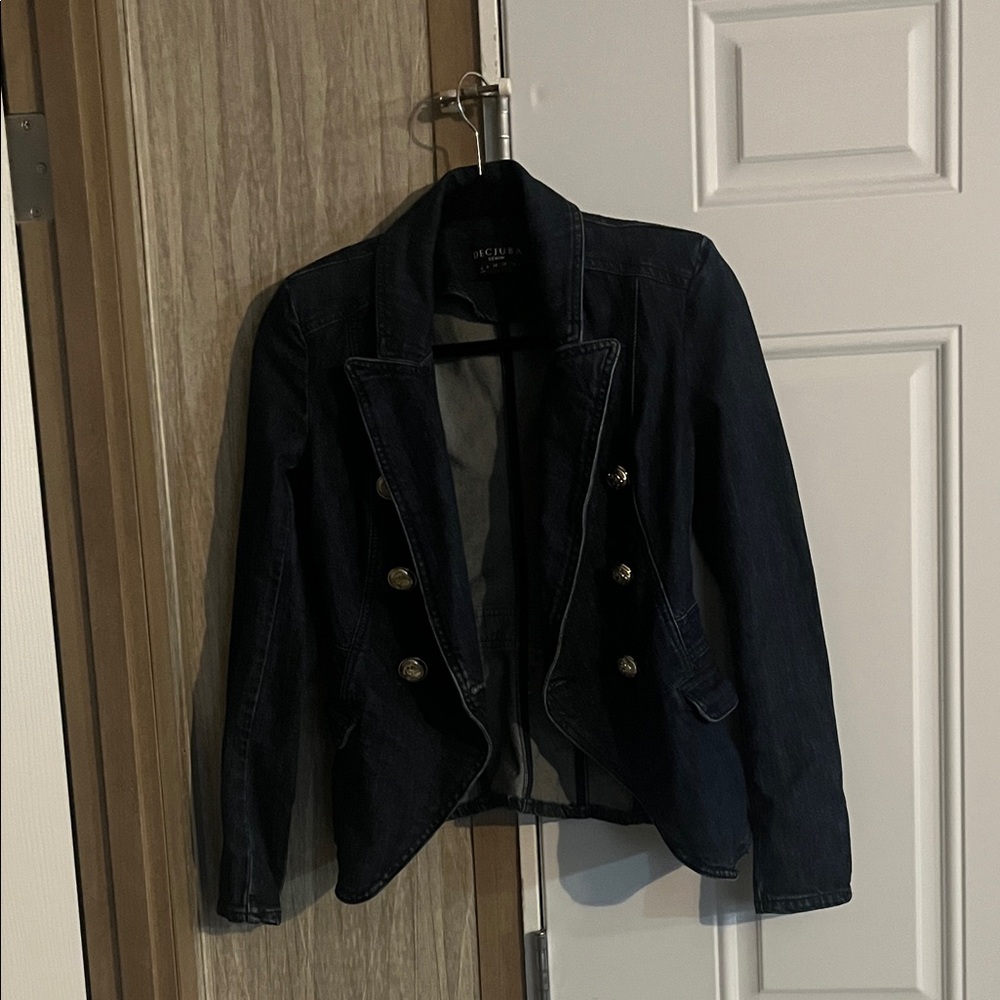 DECJUBA blue Jean Double-Breasted Women's Blazer